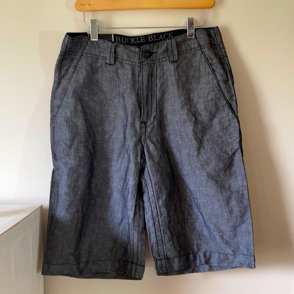 Buckle black slim linen blend Bermuda shorts 29/23